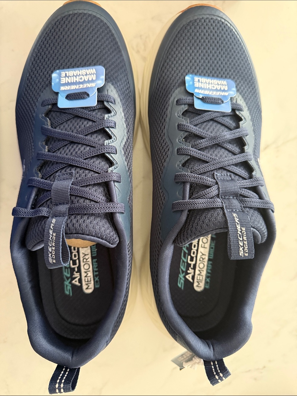 Skechers Men's Navy and Tan Air-Cooled Memory Foam Sneakers